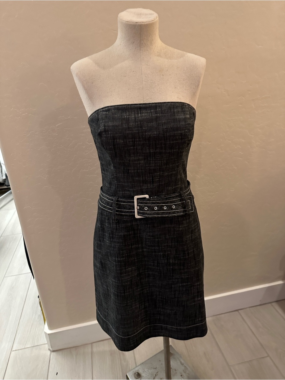 Allen B. By Allen Schwartz Strapless Black/Blue Mini Dress with Belt